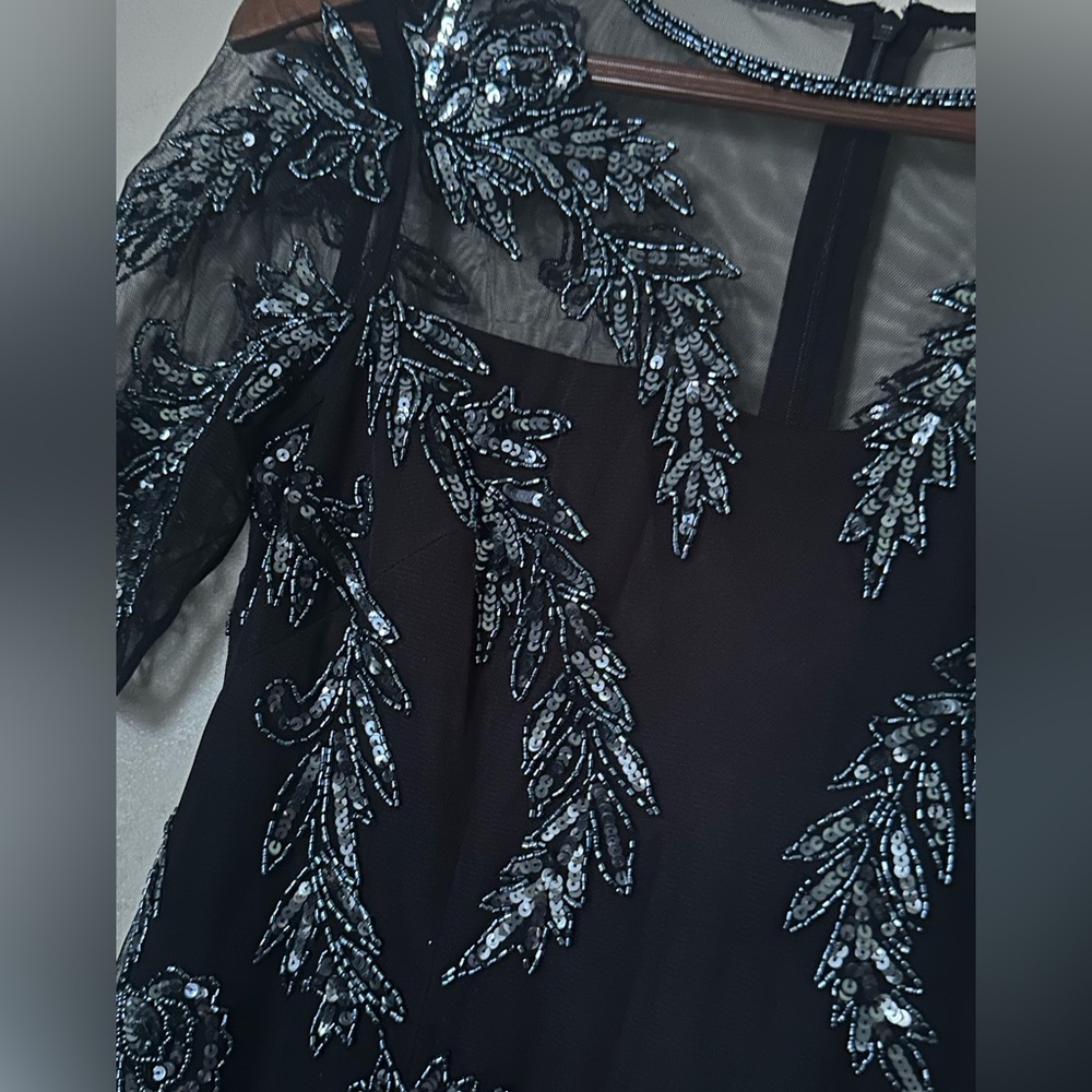 Papell Boutique Elegant Black and Silver Embellished Evening Gown - Picture 6 of 7